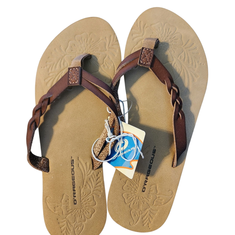 O'Rageous Brown Braided Flat Flip Flops Size 6